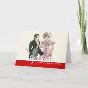 Antiek Huwelijk Koppel 1823 Man Vrouw Mode Feestdagen Kaart
