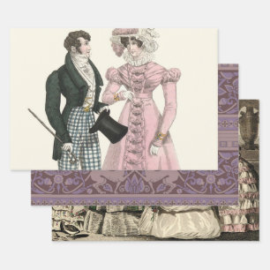 Antiek Huwelijk Koppel 1823 Man Vrouw Mode Inpakpapier Vel