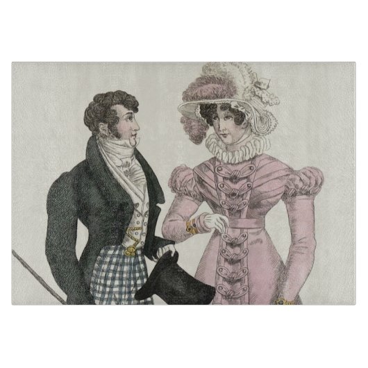 Antiek Huwelijk Koppel 1823 Man Vrouw Mode Snijplank (Voorkant)