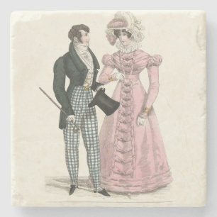 Antiek Huwelijk Koppel 1823 Man Vrouw Mode Stenen Onderzetter
