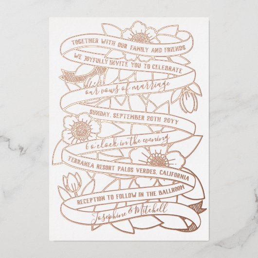 Antiek huwelijk met handgetekende kunsten folie uitnodiging (Voorkant)