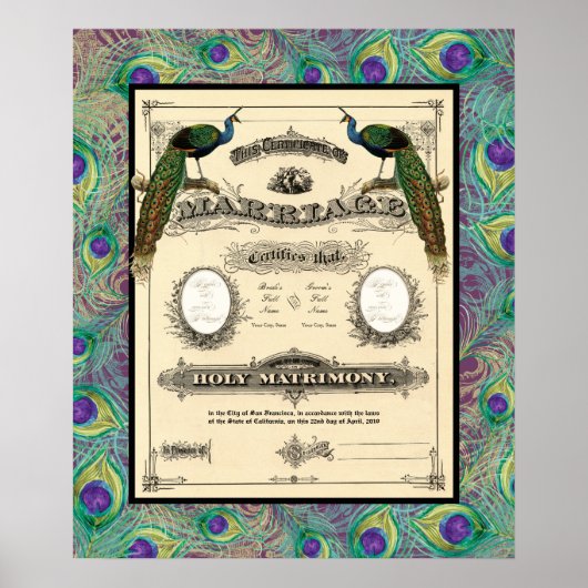 Antiek Huwelijksakte Certificaat Modern Ontwerp Poster (Voorkant)
