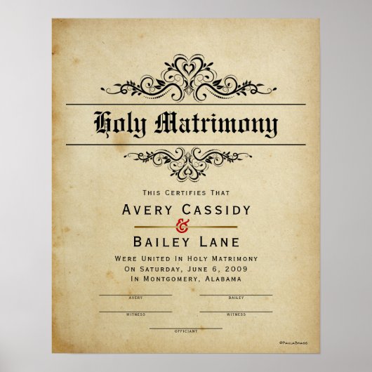 antiek huwelijksakte poster (Voorkant)