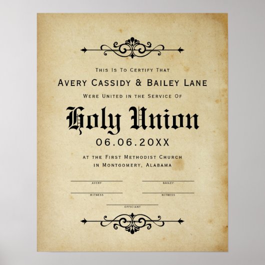 antiek huwelijksakte poster (Voorkant)