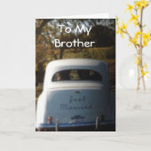 ANTIEK HUWELIJKSAUTO VOOR BROERS TROUWDAG KAART (Gele Bloem)