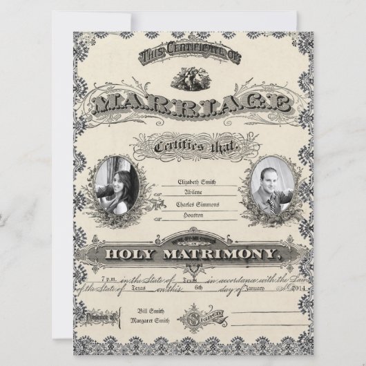 Antiek huwelijkslicentie Foto bruiloft Uitnodiging (Achterkant)