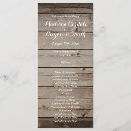 Antiek huwelijksprogramma's met hout - Rustic Coun Programmakaart