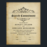 antiek huwelijksverklaring "Sacred Commitment" Poster<br><div class="desc">Bewaar je trouwherinneringen! Ceremonial Wedding Certificates for ALL Unions and Partnerships. Personaliseer om "het uw eigen te maken" — Herwoord alle tekst / alle zinnen om uw unieke unie weer te geven. Dit type certificaat bevat handtekeninglijnen voor de ambtenaar, getuigen of Beste Man en Maid of Honor om te ondertekenen....</div>