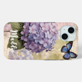 Antiek Hydrangea & Vlinderblauw Aangepaste Naam Case-Mate iPhone Case (Achterkant (horizontaal))