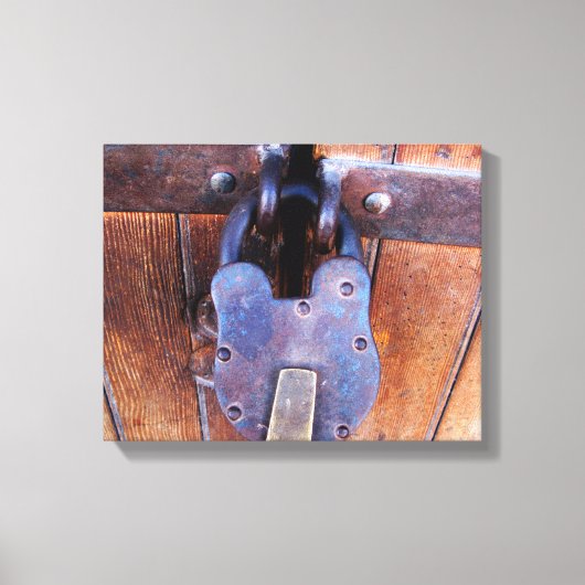  antiek ijzerslot rustige houten deur canvas afdruk (Voorkant)