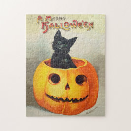 Antiek illustratie Ephemera Black Cat Halloween Legpuzzel