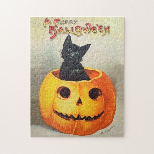 Antiek illustratie Ephemera Black Cat Halloween Legpuzzel (Verticaal)