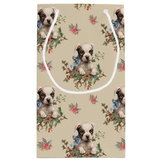 Antiek illustratie Sweet Dog-kerstpatroon Klein Cadeauzakje (Achterkant)