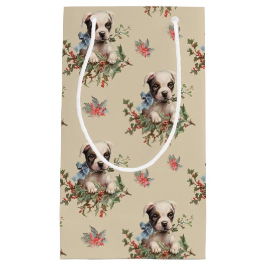 Antiek illustratie Sweet Dog-kerstpatroon Klein Cadeauzakje (Voorkant)