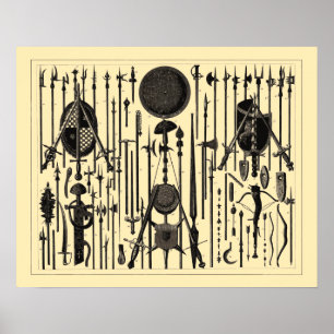Antiek illustraties van middeleeuwse wapens poster