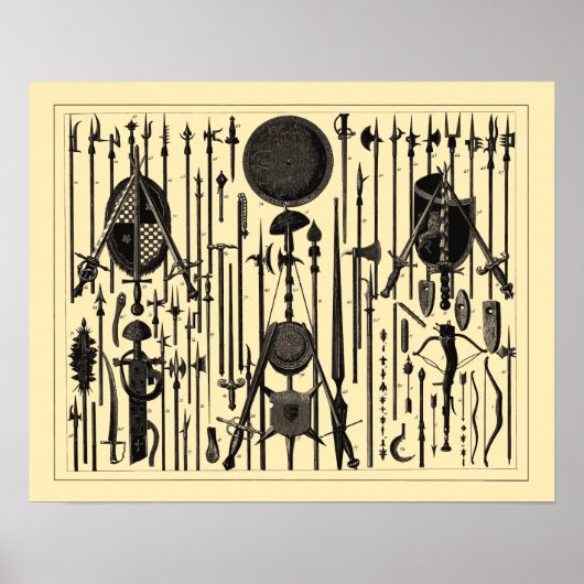 Antiek illustraties van middeleeuwse wapens poster (Voorkant)