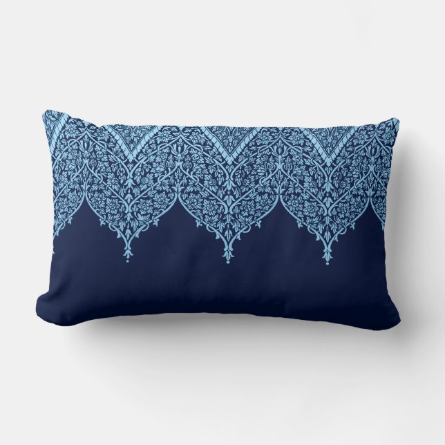 Antiek Indiaans Patroon Blauw Floral  Zen Kussen (Voorkant)