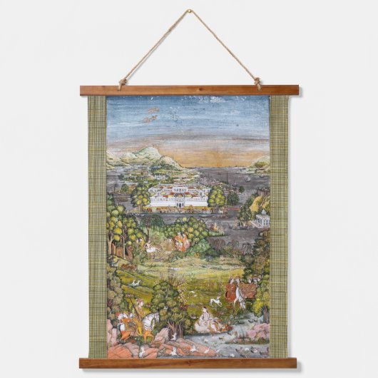 Antiek Indische Perzische Illustraties Waterverf Hangend Wandkleed (Voorkant)