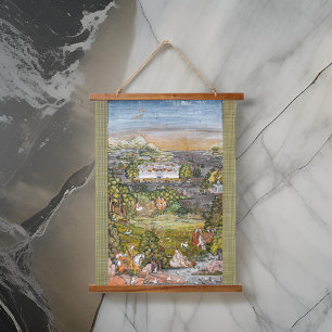 Antiek Indische Perzische Illustraties Waterverf Hangend Wandkleed