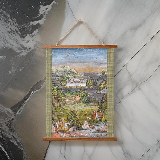 Antiek Indische Perzische Illustraties Waterverf Hangend Wandkleed