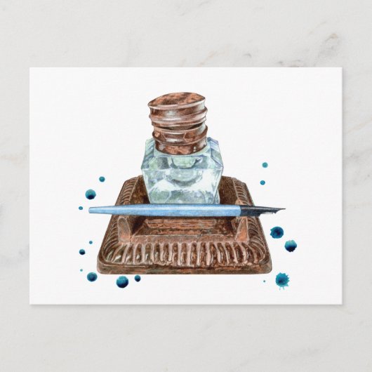 Antiek Inkwell-Briefkaart Feestdagenkaart (Voorkant)