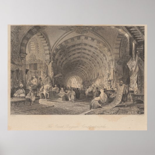 Antiek Istanbul Constantinopel Great Bazar Poster (Voorkant)