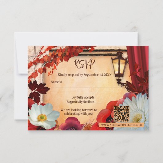 Antiek Italiaans herfst bruiloft RSVP Kaart (Voorkant)