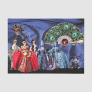 ANTIEK ITALIAANSE MARIONETTEN, MASQUERADE MASKERS  TISSUEPAPIER