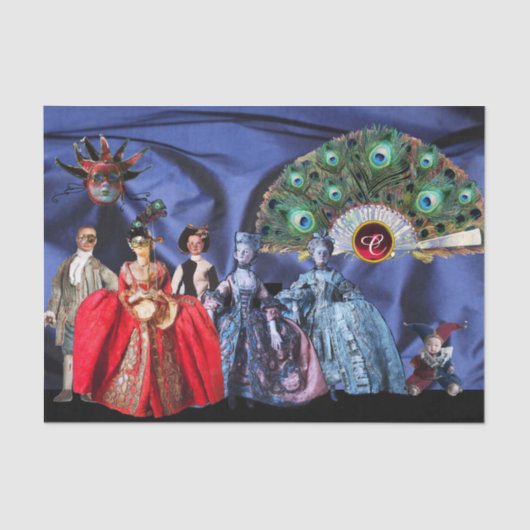 ANTIEK ITALIAANSE MARIONETTEN, MASQUERADE MASKERS  TISSUEPAPIER (Voorkant)