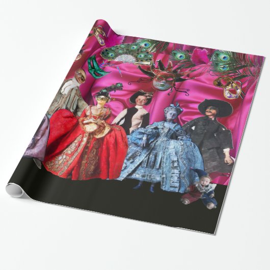 ANTIEK ITALIAANSE PARTIJ VOOR MASKERADE CADEAUPAPIER (Uitgerold)