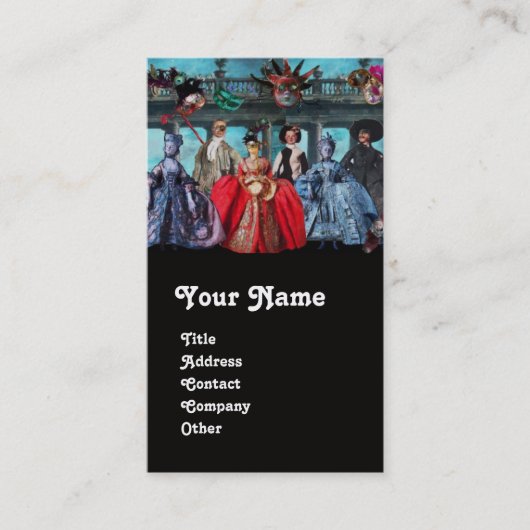 ANTIEK ITALIAANSE POPPETS MASKERADE-MASKEREN, KOST VISITEKAARTJE (Voorkant)