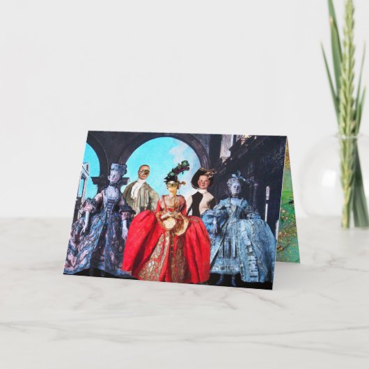 ANTIEK ITALIAANSE POPPETS MASKERADE MASKES COSTUUM KAART (Voorkant)