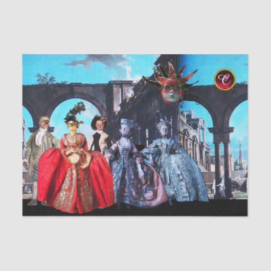 ANTIEK ITALIAANSE PUPPETS, MASKERADE MASKS TISSUEPAPIER (Voorkant)