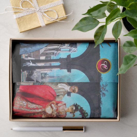 ANTIEK ITALIAANSE PUPPETS, MASKERADE MASKS TISSUEPAPIER (Geschenk)