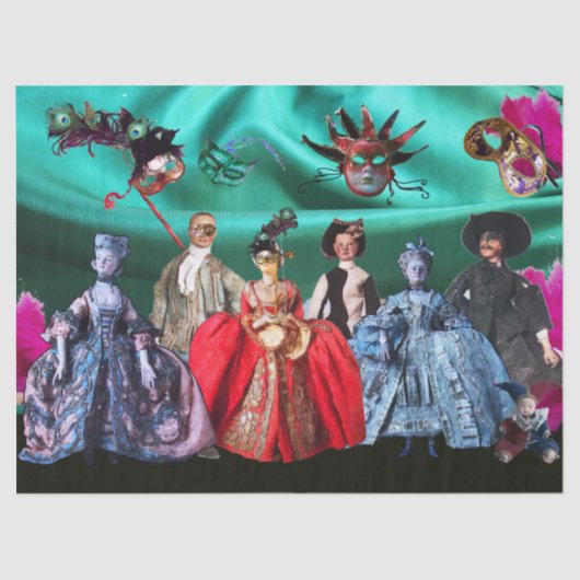 ANTIEK ITALIAANSE PUPPETS, MASKERADE PARTIJEN TISSUEPAPIER (Voorkant)