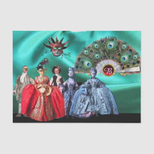 ANTIEK ITALIAANSE PUPPETS, MASKERADE PARTIJEN TISSUEPAPIER (Voorkant)