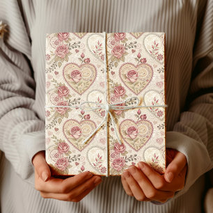 Antiek Ivoren Roos Mandala Hart Patroon Cadeaupapier
