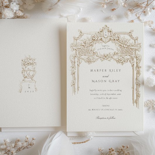 Antiek Ivoren Sepia Elegante Trouwboog Kaart