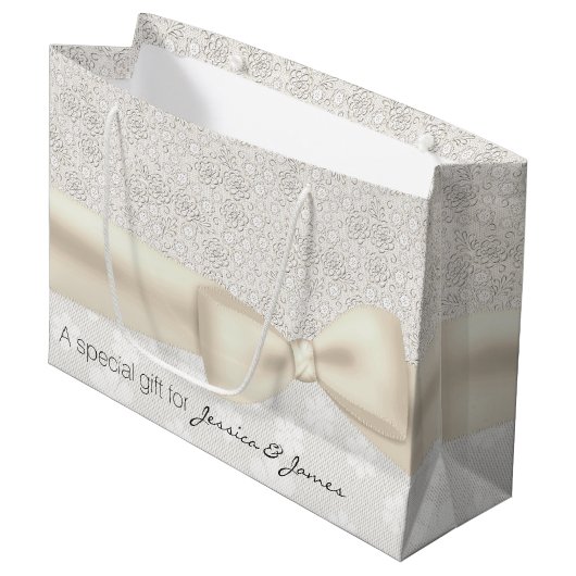 Antiek Ivory Floral Wedding Gift Bag Large Cadeautasje (Voorkant Gekanteld)