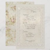 Antiek Ivory Lace Floral Wedding Menu Stationery (Voorkant / Achterkant)