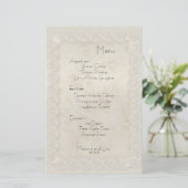 Antiek Ivory Lace Floral Wedding Menu Stationery (Staand voorkant)