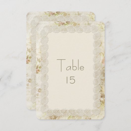 Antiek Ivory Lace Floral Wedding Table Numbers Kaart (Voorkant / Achterkant)