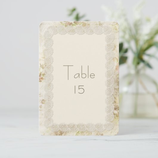 Antiek Ivory Lace Floral Wedding Table Numbers Kaart (Staand voorkant)