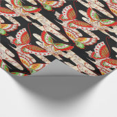 ANTIEK JAPANESE BUTTERFLIES Rood Zwart wit Cadeaupapier (Hoek)