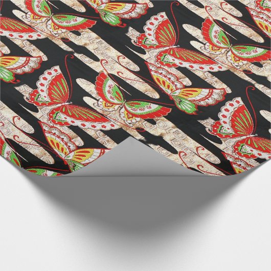 ANTIEK JAPANESE BUTTERFLIES Rood Zwart wit Cadeaupapier (Hoek)