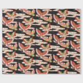 ANTIEK JAPANESE BUTTERFLIES Rood Zwart wit Cadeaupapier (Vlak)