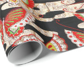 ANTIEK JAPANESE BUTTERFLIES Rood Zwart wit Cadeaupapier (Rol Hoek)