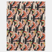 ANTIEK JAPANESE BUTTERFLIES Rood Zwart wit Fleece Deken (Voorkant)