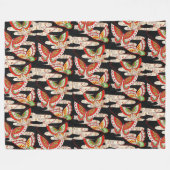 ANTIEK JAPANESE BUTTERFLIES Rood Zwart wit Fleece Deken (Voorkant (Horizontaal))