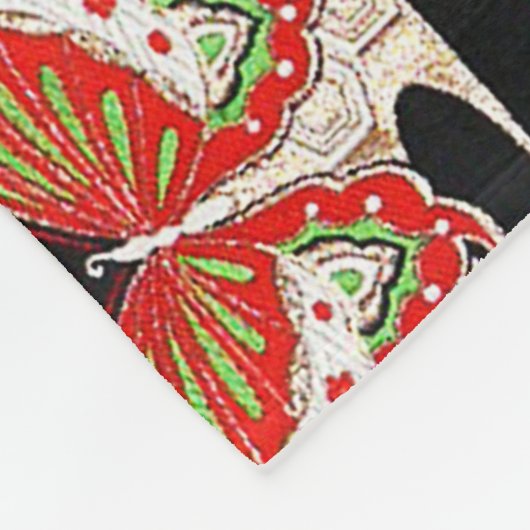ANTIEK JAPANESE BUTTERFLIES Rood Zwart wit Fleece Deken (Hoek)